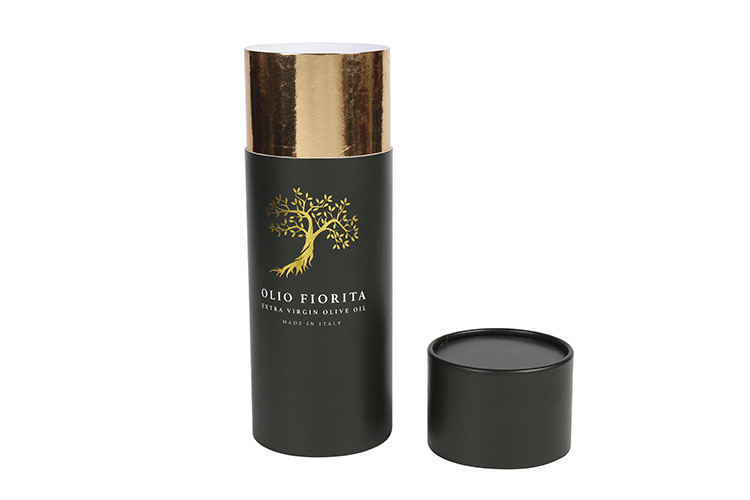 Luxury cardboard black cylinder tube packaging olive oil bottle gift box