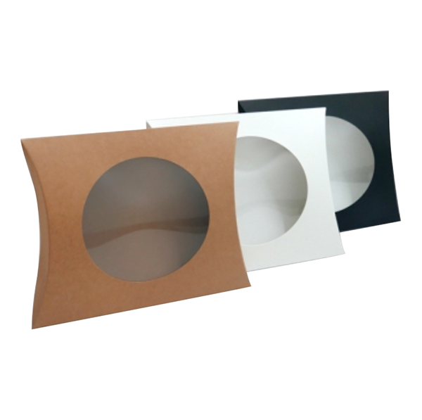 factory stocked high quality kraft paper PVC window white and black paper pillow box gift box