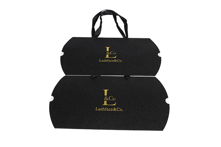 Luxury black paper cosmetic skincare packaging box hair extensions pillow box with handle(图2)