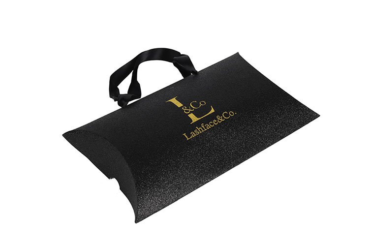 Luxury black paper cosmetic skincare packaging box hair extensions pillow box with handle(图5)