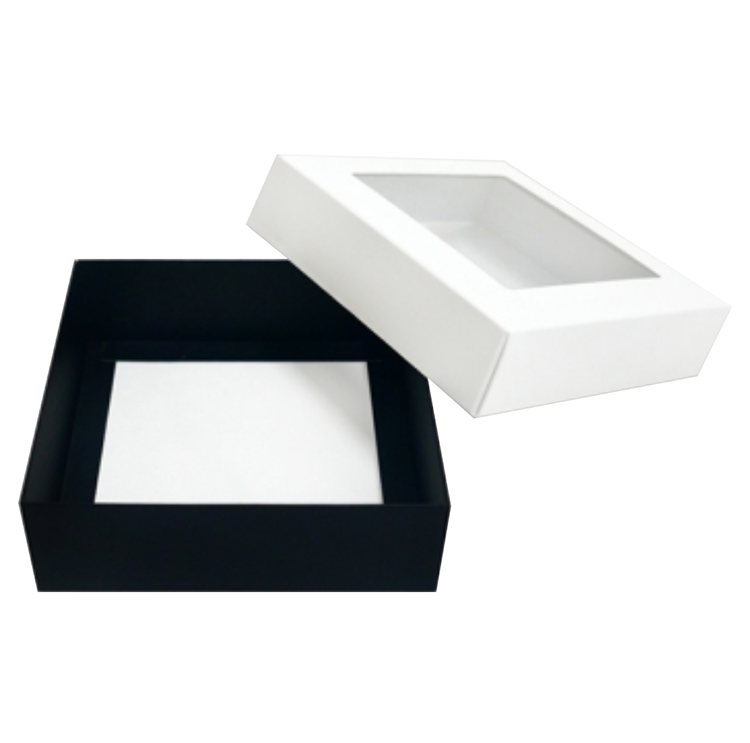 Hot White Black Cardboard Rigid Packaging Small Square Premier Gift Boxes With Window(图2)