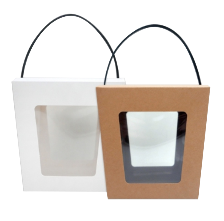 Portable Takeaway Food Paper Kraft Clear Window Cookies Gift Packaging Box With Handle