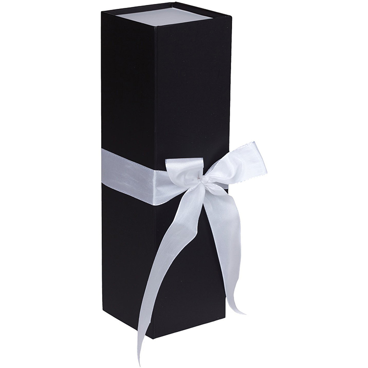 Large luxury custom foldable magnetic black white paper cardboard hamper gift box with ribbon