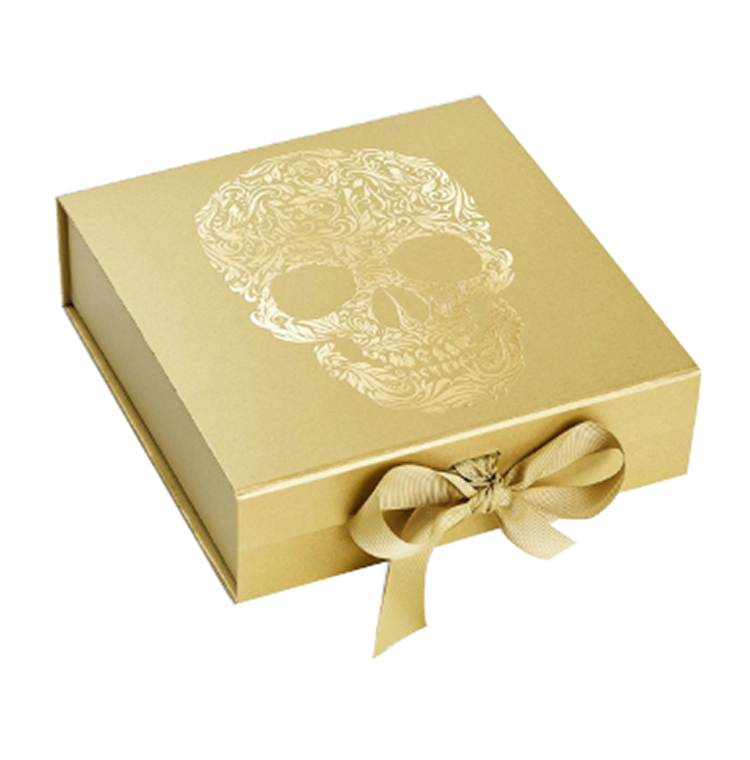 Custom Folding Paper Packaging Gold Foil Boxes With Ribbon Handle(图1)