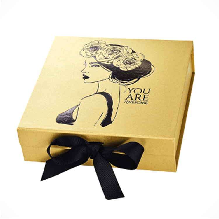 Custom Folding Paper Packaging Gold Foil Boxes With Ribbon Handle(图2)