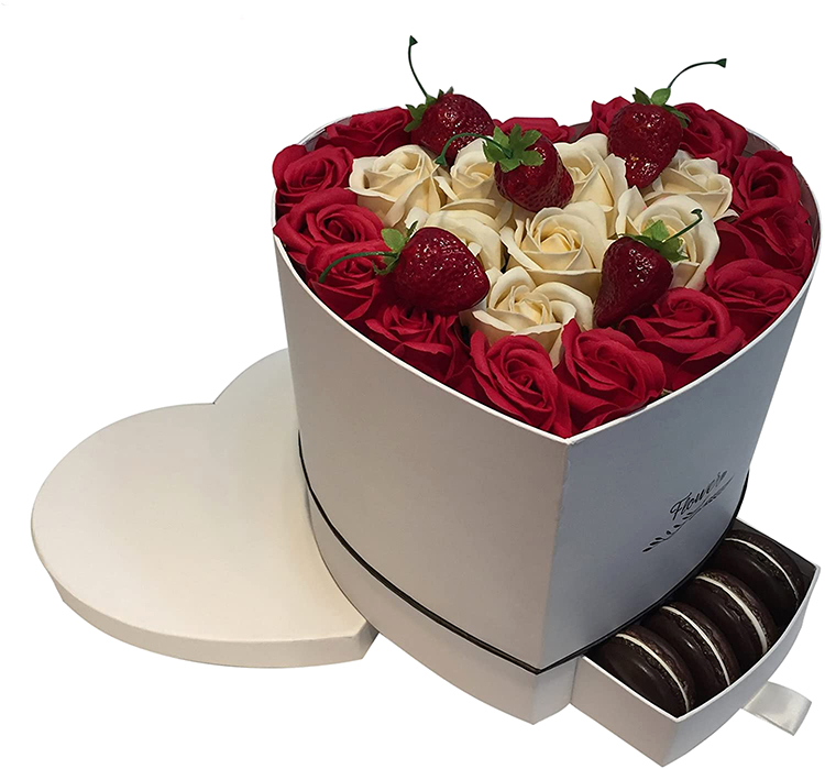 Wedding Party Paper Cardboard Gift Hat Box Rose Packaging Heart Flower Box With Drawer For Macaron(图2)