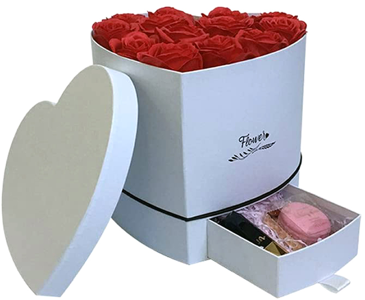 Wedding Party Paper Cardboard Gift Hat Box Rose Packaging Heart Flower Box With Drawer For Macaron(图1)