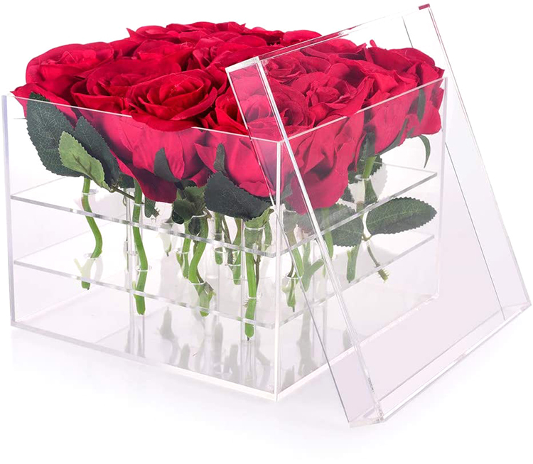 Wholesale Square Wedding Gift Box Preserved Rose Packaging Crystal Clear Acrylic Flower Box(图3)