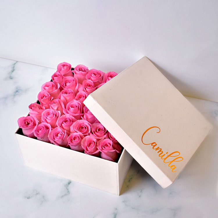 New Fashion Cardboard Rose Box Pink Square Flower Packaging Box With Logo