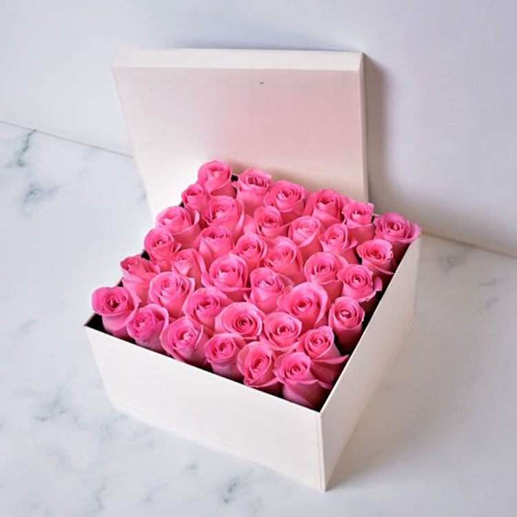 New Fashion Cardboard Rose Box Pink Square Flower Packaging Box With Logo(图2)