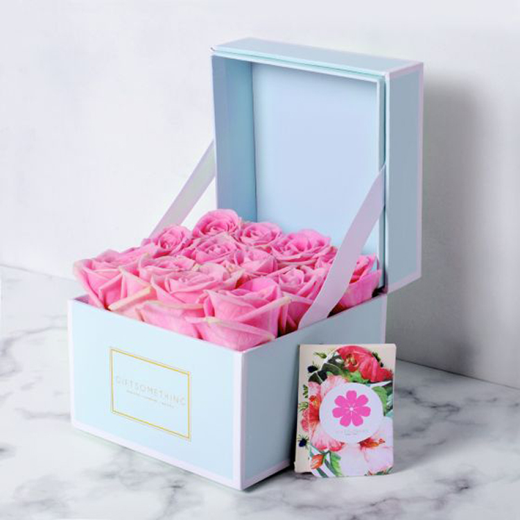 Luxury Fresh Rose Rigid Flower Packaging Square Box Gold Flowers Packages Box(图3)