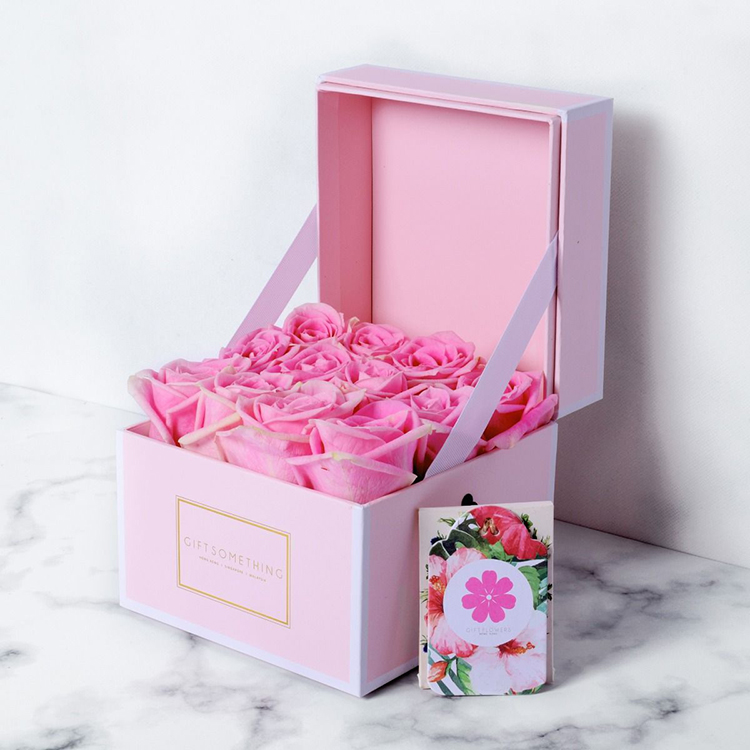 Luxury Fresh Rose Rigid Flower Packaging Square Box Gold Flowers Packages Box(图4)
