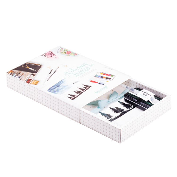 High End White Cardboard Slide Makeup Cosmetic Gift Packaging Box Custom Drawer Paper Box(图4)