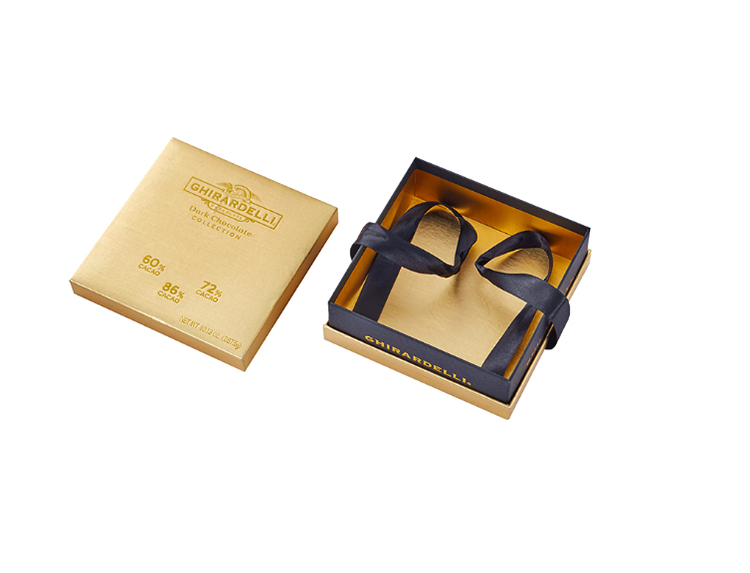 Gold lid off square cardboard chocolate packing luxury chocolate box with ribbon