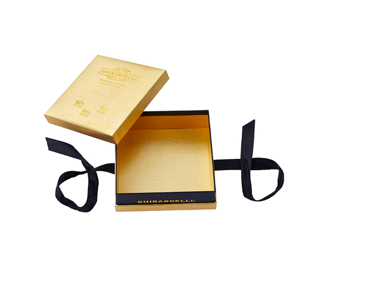Gold lid off square cardboard chocolate packing luxury chocolate box with ribbon(图2)