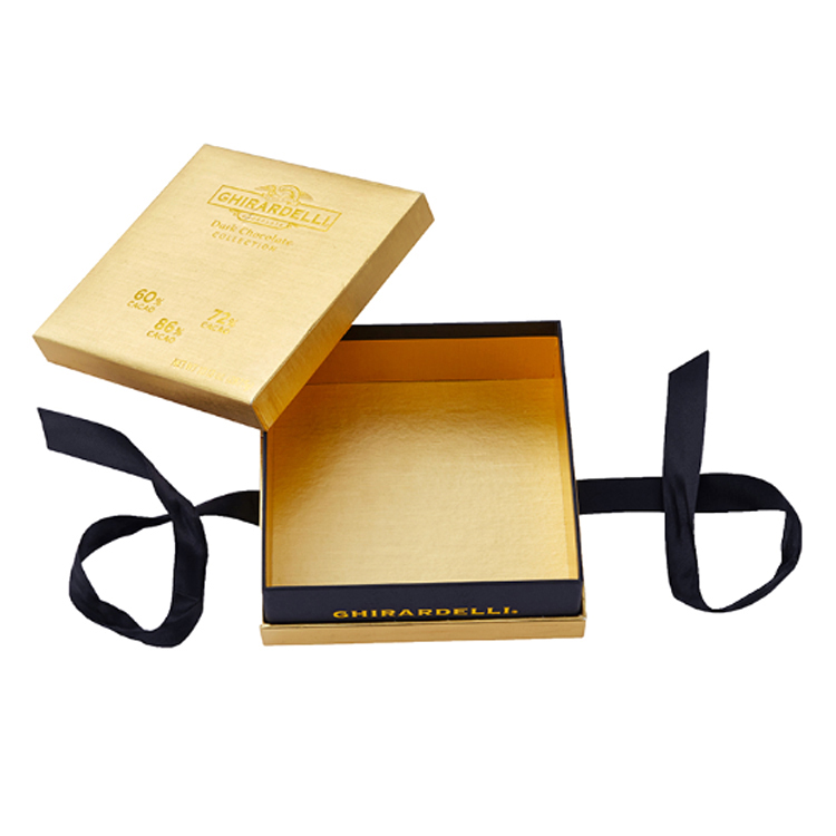 Gold lid off square cardboard chocolate packing luxury chocolate box with ribbon(图4)