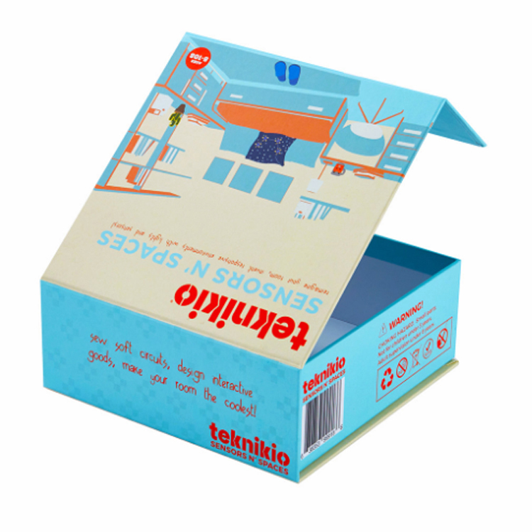 Printed Luxury Rigid Gift Box Packaging Paperboard Blue Illustration Magnetic Craft Box(图5)